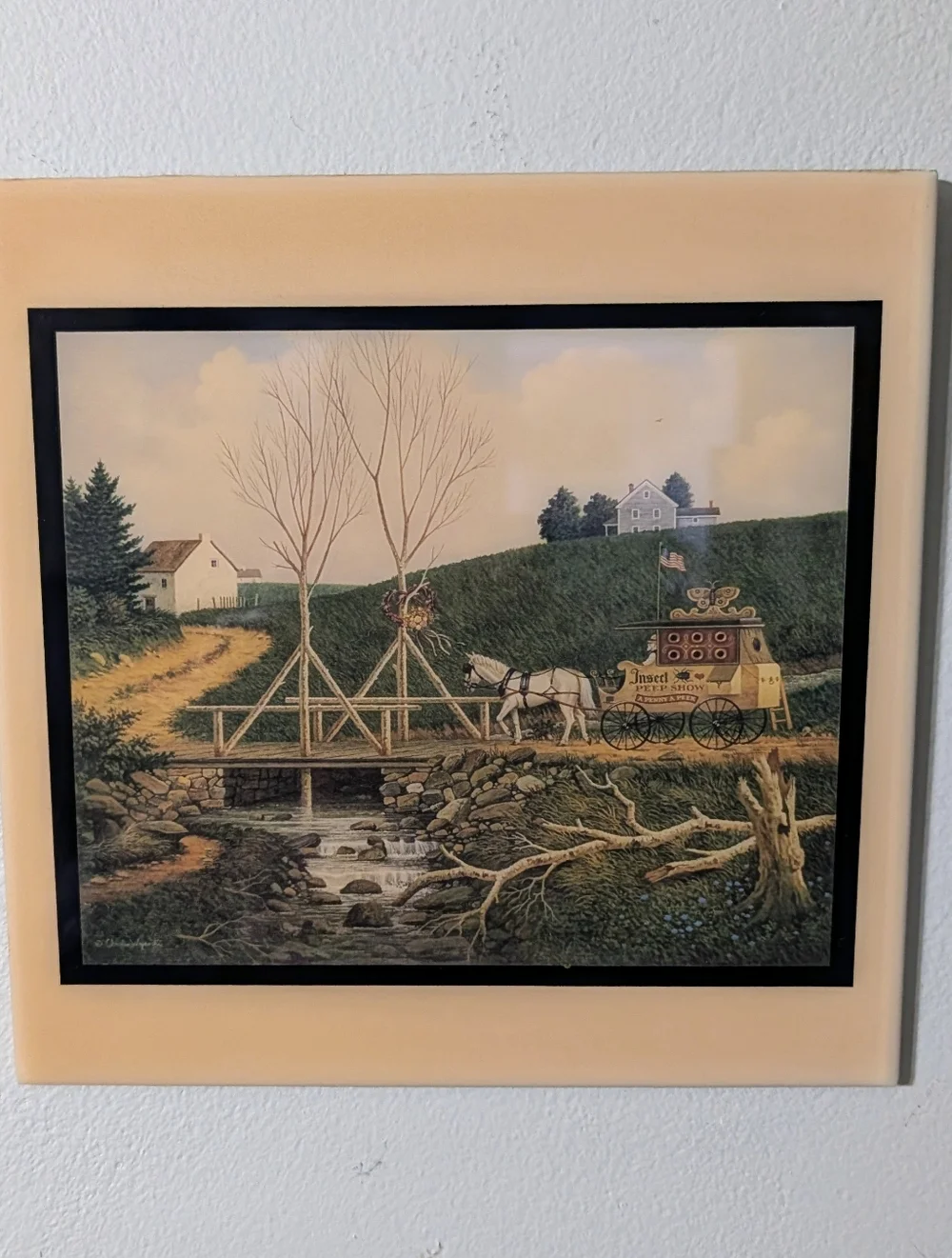 Americana Vintage Charles Wysocki Tile Wall Art Insect Peek Show Country EUC